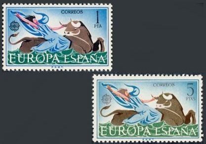 Z vendido ESPAÑA 1966 1747/8 Sellos Nuevos Serie Europa El rapto de Europa por Zeus c/charnela Espana Spain Espagne Spagna Spanje Spanien 